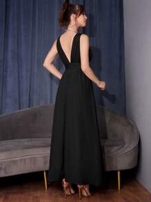 SHEIN Belle 無袖高衩褶邊洋裝 - 黑色 - 查看 2