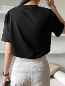 DAZY Letter & Heart Embroidery T-shirt - Black - View 5