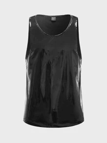 GENTILAND Men PU Leather Tank Top - Black - View 3