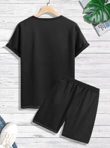Manfinity Homme Men Colourblock Tee & Drawstring Waist Shorts - Multicolor - View 2