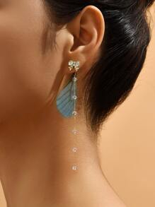 ROMWE Fairycore 翅膀和水鑽蝴蝶結裝飾耳夾 - 淺藍色 - 查看 2