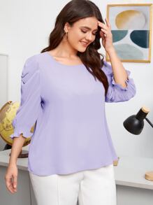 SHEIN Clasi Áo sơ mi Plus Size Xù màu trơn Thanh lịch - Màu Lilac Tím - Xem 3