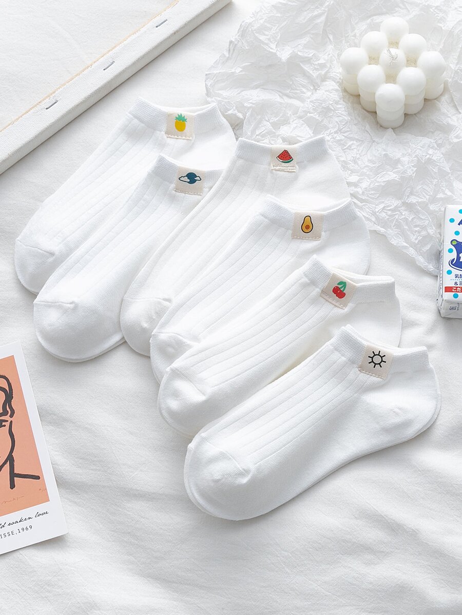 6双水果拼贴踝袜 - 白色 - 查看 1