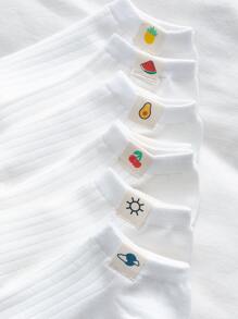 6双水果拼贴踝袜 - 白色 - 查看 2