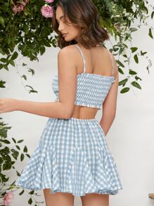 Soleia Gingham Print Shirred Cut Out Frill Trim Godet Cami Dress - Multicolor - View 2