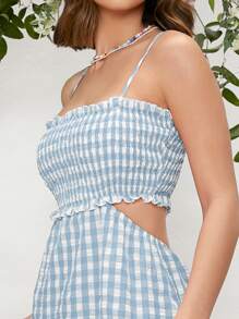 Soleia Gingham Print Shirred Cut Out Frill Trim Godet Cami Dress - Multicolor - View 4