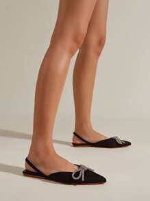 Bow Decor Point Toe Flat Mules - Black - View 3
