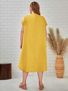 EMERY ROSE 大碼西裝領高低下擺直筒連衣裙 - 黃色 - 查看 2