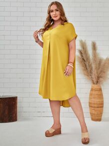 EMERY ROSE 大碼西裝領高低下擺直筒連衣裙 - 黃色 - 查看 3