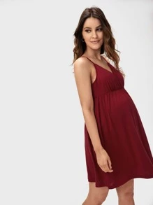 SHEIN Maternity Solid Flared Hem Slip Dress - Maroon - View 3