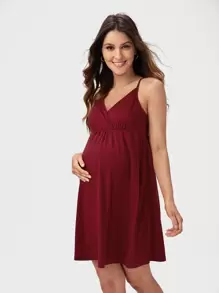 SHEIN Maternity Solid Flared Hem Slip Dress - Maroon - View 4