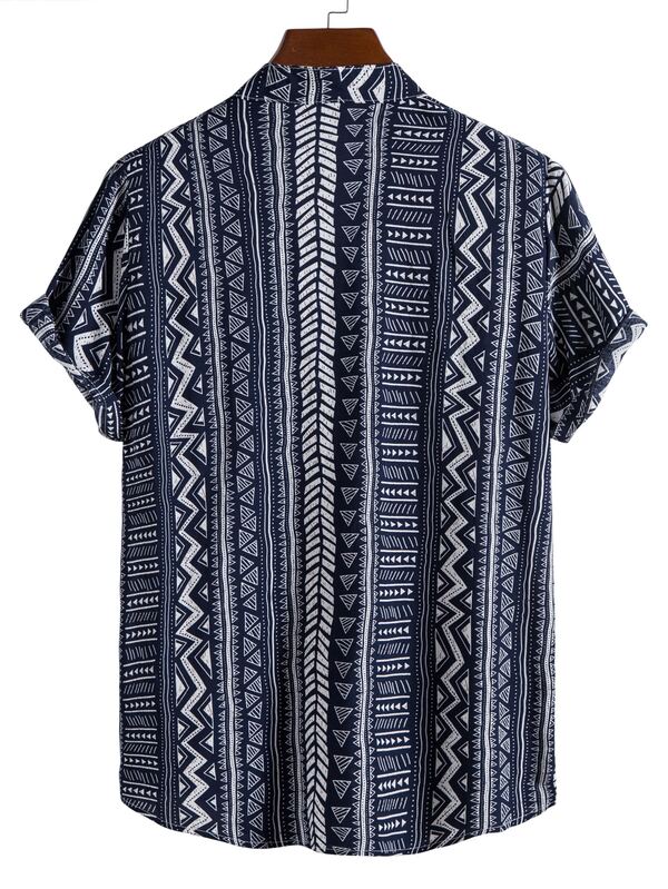 Men Allover Geo Print Half Button Shirt Shein Usa