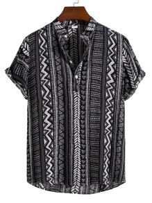 Men Allover Geo Print Half Button Shirt Shein Usa