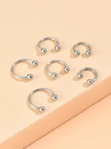 6入組極簡鼻環 - 銀色 - 查看 1