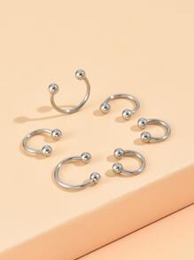 6入組極簡鼻環 - 銀色 - 查看 2