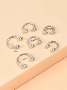 6入組極簡鼻環 - 銀色 - 查看 3