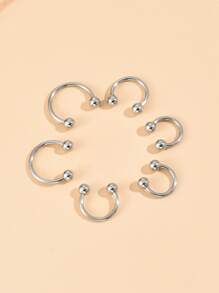 6入組極簡鼻環 - 銀色 - 查看 4