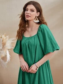 Mulvari Đầm Viên lá sen màu trơn Dễ thương - màu xanh lá - Xem 5