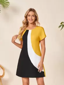 EMERY ROSE Colour Block Batwing Sleeve Tunic Dress - Multicolor - View 1