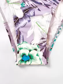 SHEIN Swim Summer Beach Random Tropical Print Cut Out One Piece Swimsuit - Multicolor - View 8