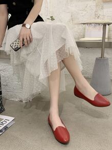 秋季复古红色尖头低帮女鞋温柔休闲优雅软底平底奶奶鞋上班通勤女鞋日常穿着 - 紅色 - 查看 4