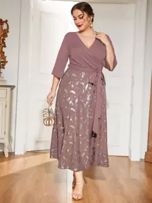 Modelyn Plus Graphic Print Tie Side A-line Dress - Dusty Pink - View 5