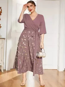 Modelyn Plus Graphic Print Tie Side A-line Dress - Dusty Pink - View 6