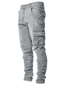 Manfinity EMRG Hombres Jeans con bolsillo con solapa con cremallera - Gris Claro - Ver 1