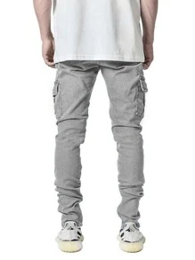 Manfinity EMRG Hombres Jeans con bolsillo con solapa con cremallera - Gris Claro - Ver 2