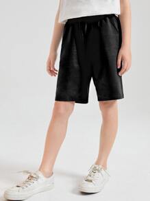 SHEIN Boys Drawstring Waist Shorts - Black - View 5
