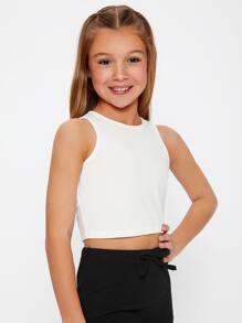 SHEIN Tops tank y camis de niñas Liso Casual - Blanco - Ver 4