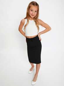 SHEIN Tops tank y camis de niñas Liso Casual - Blanco - Ver 5