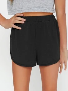 SHEIN 休閒純色女童短褲 - 黑色 - 查看 1