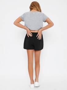 SHEIN 休閒純色女童短褲 - 黑色 - 查看 3