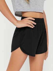 SHEIN 休閒純色女童短褲 - 黑色 - 查看 4