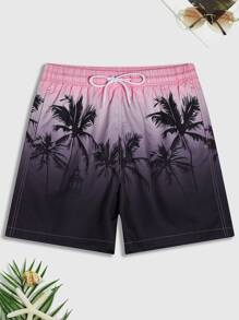 Surfspeed 男士椰子樹圖案漸層腰部抽繩泳褲 - 彩色 - 查看 1