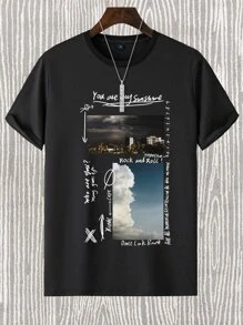 Manfinity Homme Men Cloud & Slogan Graphic Tee - Black - View 3