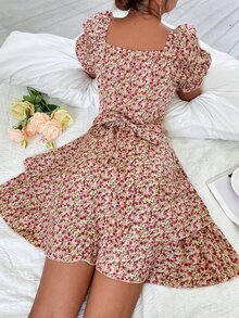 SHEIN Unity Sweetheart Neck Allover Floral Print Ruffle Hem Dress - Multicolor - View 2