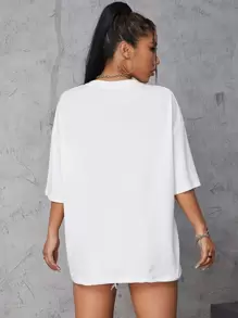 INAWLY Planten Print Drop Schouder Tee Grafische Tees Dames Tops