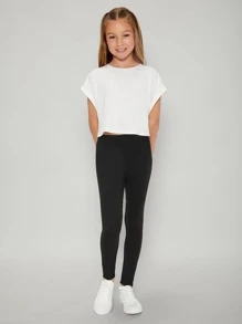 Tween Girl Solid Roll Up Sleeve Crop Tee - White - View 4