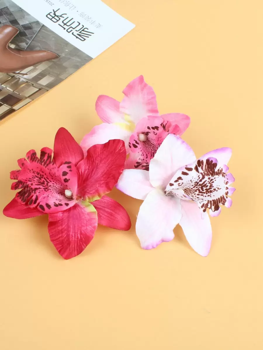 3pcs Thai Orchid Flower Hair Clips, Boho Style Headpiece For Girls, Beach, Swimsuit, Photography, Cute Lily Flower Hair Accessories - Multicolor - View 1