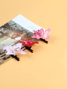 3pcs Thai Orchid Flower Hair Clips, Boho Style Headpiece For Girls, Beach, Swimsuit, Photography, Cute Lily Flower Hair Accessories - Multicolor - View 4