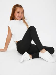 SHEIN Tween Girl Knitted Solid Color Basic Tight Leggings For Spring And Autumn