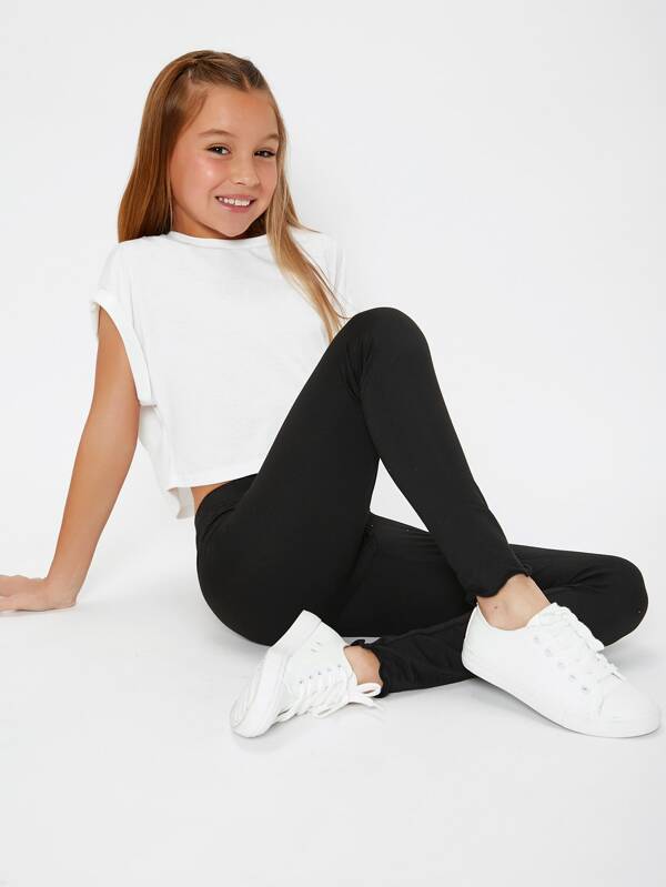 SHEIN Kids EVRYDAY Tween Girls' Knitted Solid Color Basic Tight ...