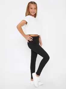 SHEIN Tween Girl Knitted Solid Color Basic Tight Leggings For Spring And Autumn