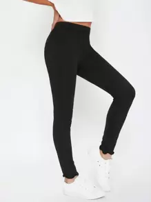 SHEIN Tween Girl Knitted Solid Color Basic Tight Leggings For Spring And Autumn