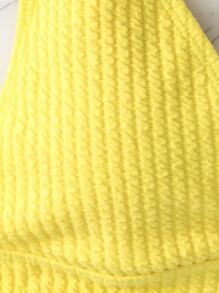 SHEIN Swim 夏季海灘凸緞高腰比基尼 - 黃色 - 查看 8