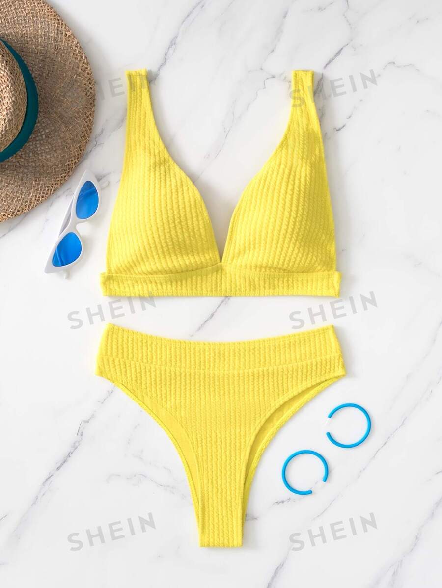 SHEIN Swim Ribbed Knit High Waisted Bikini Swimsuit SHEIN South Africa