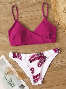 SHEIN Swim Summer Beach Palm Random Print Adjustable Strap Bikini