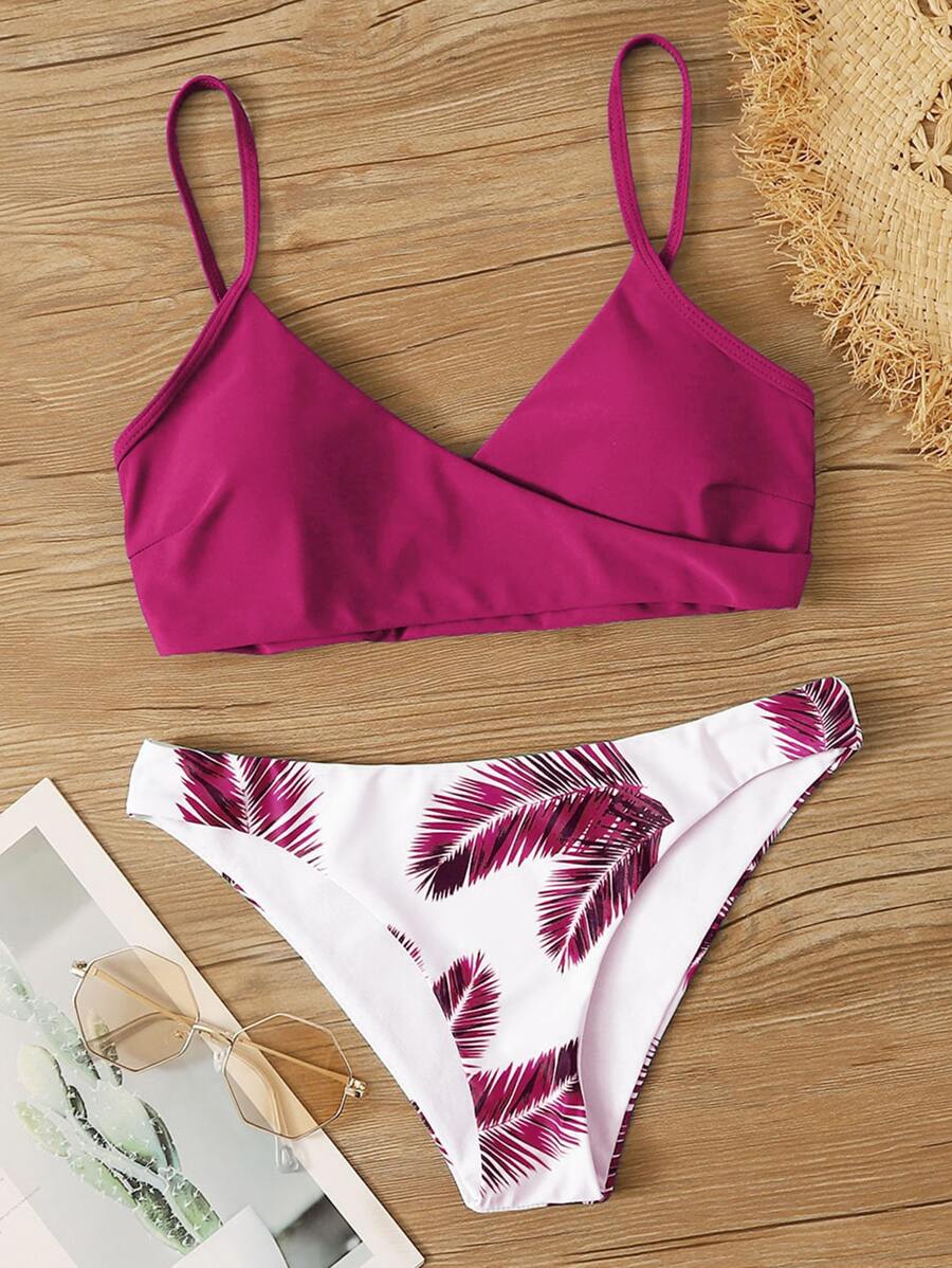 SHEIN Swim Summer Beach Palm Random Print Adjustable Strap Bikini
